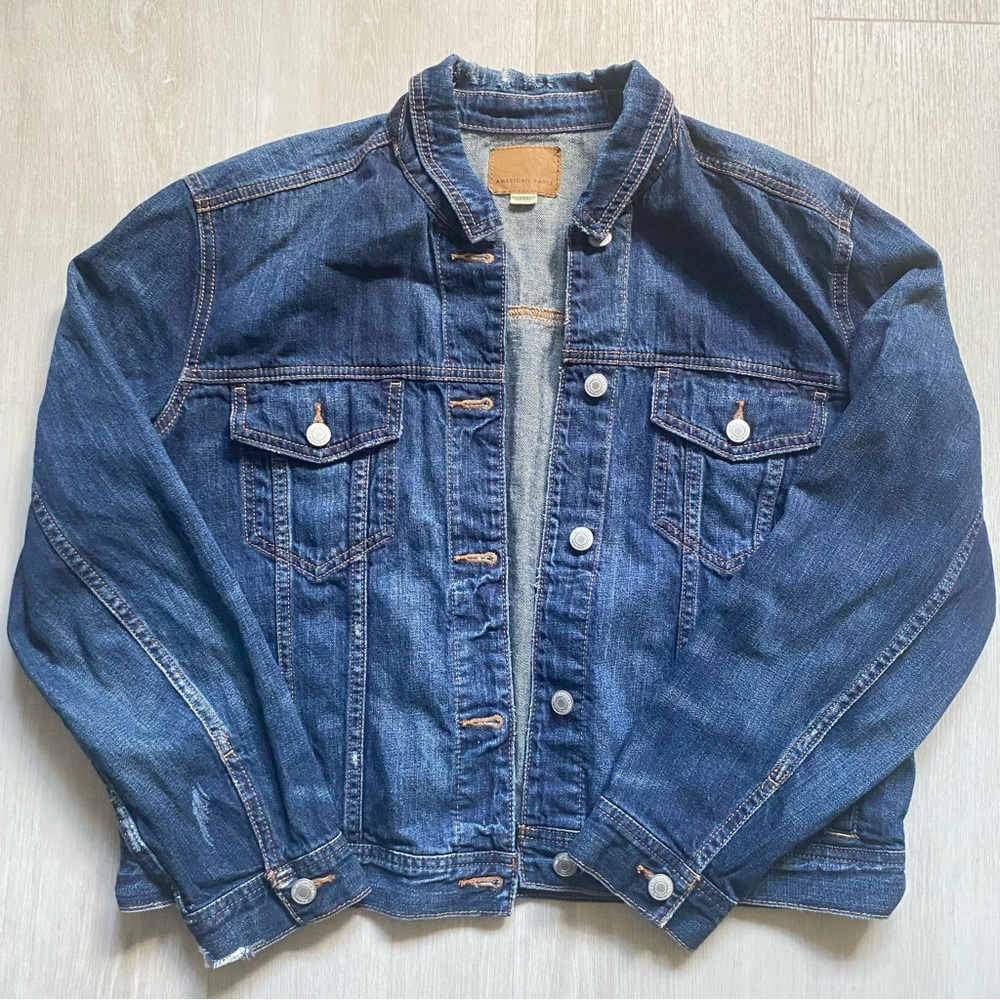 American Eagle Jean Jacket Womens Denim Distressed Cotton Western Country large